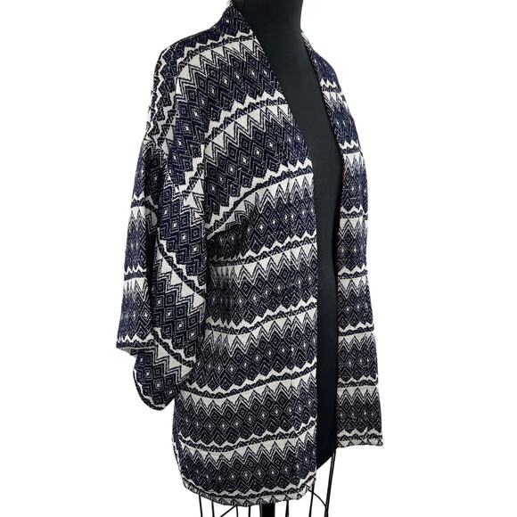 Guadalupe Design Blue White Stripe Cotton Short Sleeve Open Cardigan Kimono Top - Picture 1 of 8